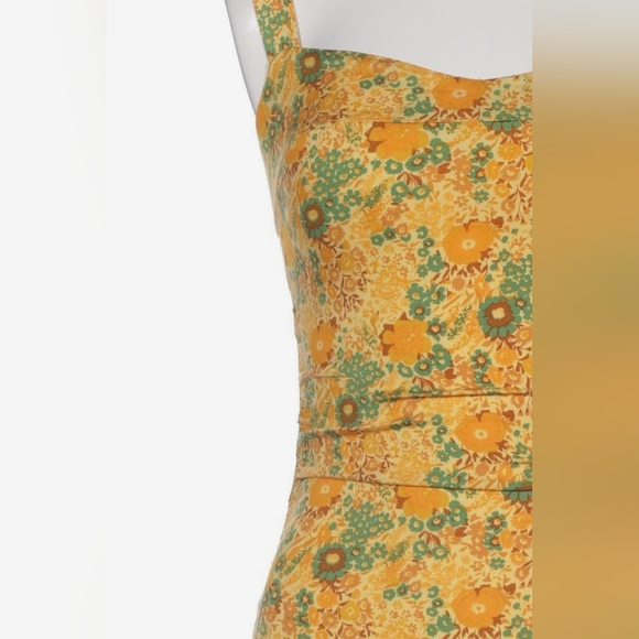 Urban Outfitters Claira Ruched Bodycon Square Neck Mini Dress Yellow & Orange- L - Picture 15 of 16